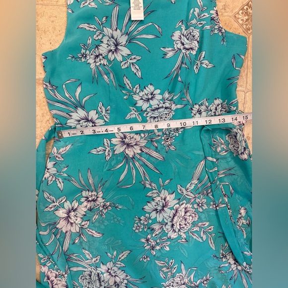 Women’s Studio One Petite Turquoise Floral Wrap Sleeveless Dress Sz 6P - Picture 5 of 9